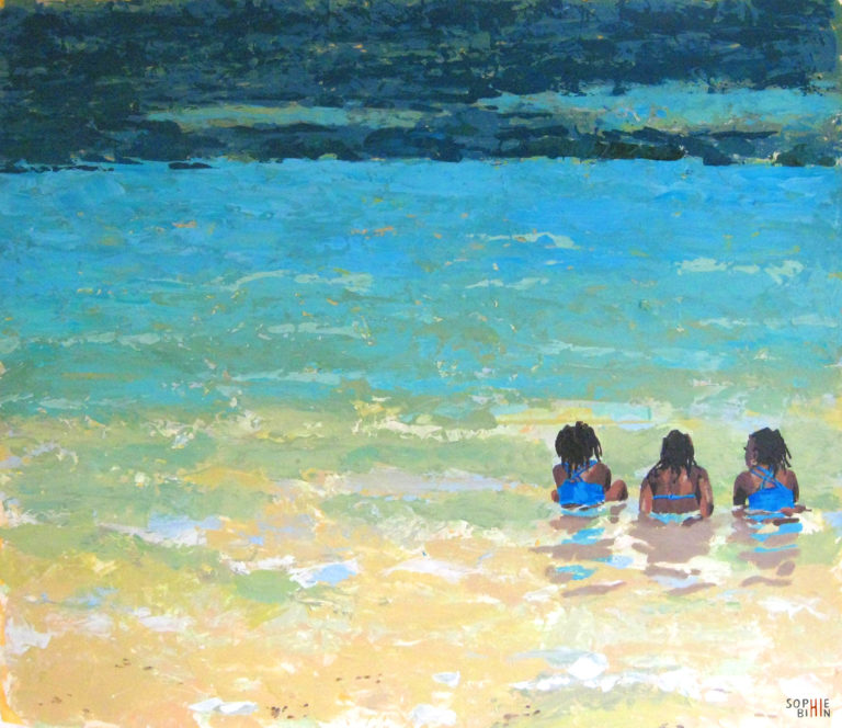 peinture trois filles dans l'eau
